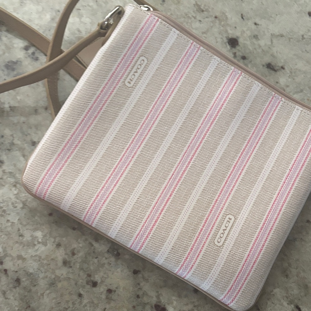 Coach Tan and Pink Striped Crossbody Bag